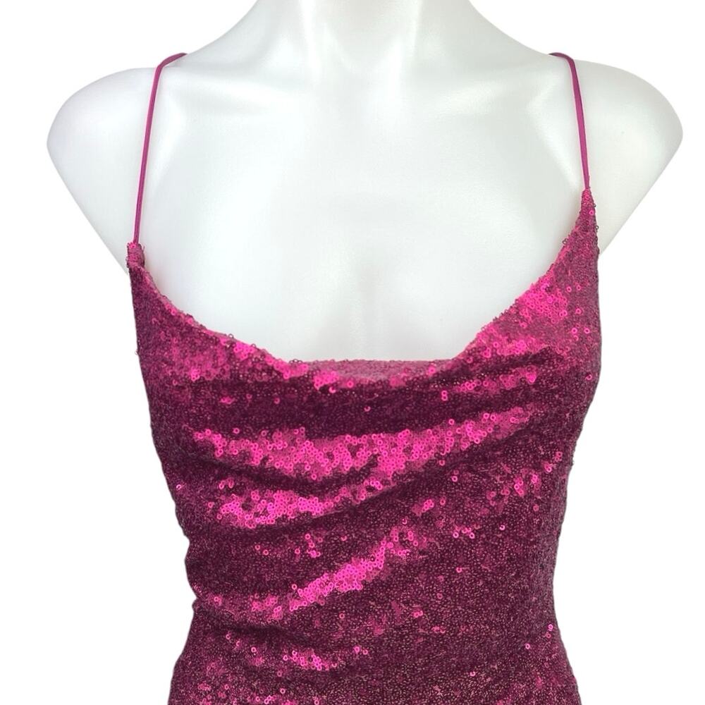 Hello Molly Pink Metallic Glitter Sequin Sleeveless Cami Camisole Mini Dress 4 - Picture 7 of 13